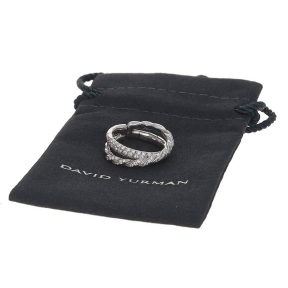 David Yurman Sculpted Cable Pave Flex 2-Row Diamond Band White Gold 18k Ring SZ6 - Picture 7 of 7